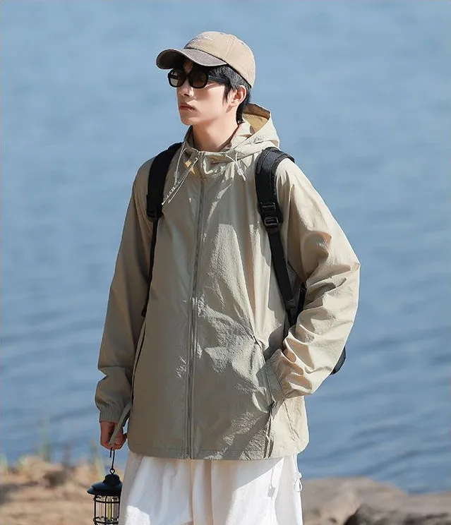 Lightweight Solid Relaxed-fit Windbreaker for Outdoor Adventures