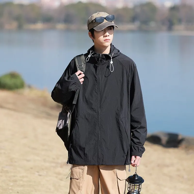Lightweight Solid Relaxed-fit Windbreaker for Outdoor Adventures