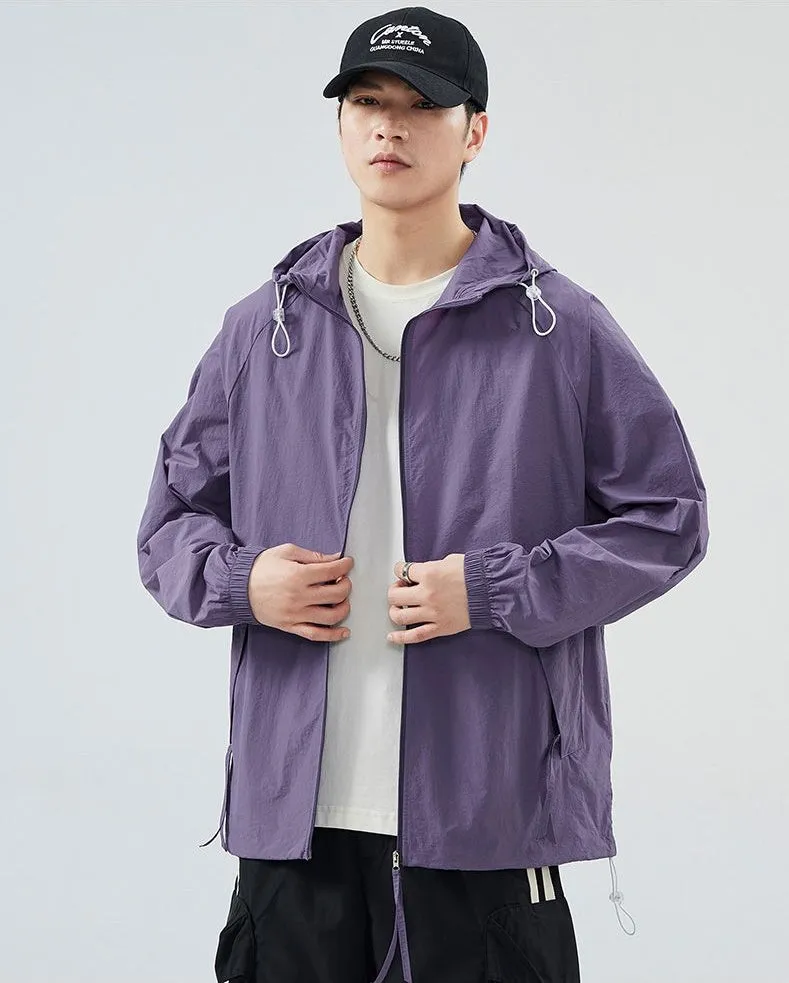 Lightweight Solid Relaxed-fit Windbreaker for Outdoor Adventures