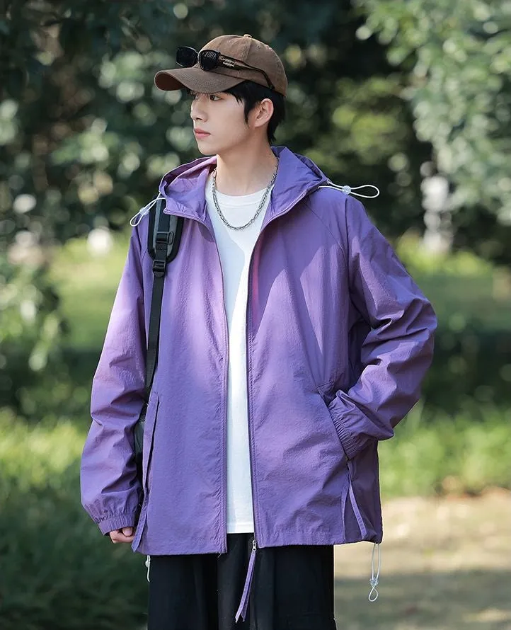 Lightweight Solid Relaxed-fit Windbreaker for Outdoor Adventures
