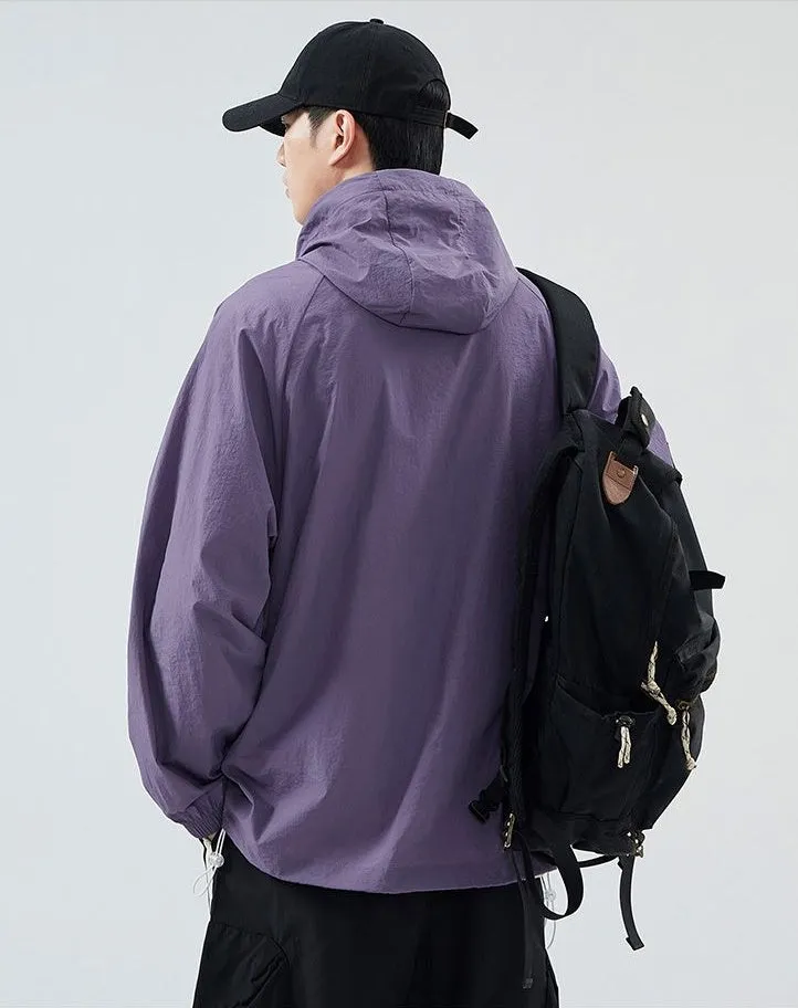 Lightweight Solid Relaxed-fit Windbreaker for Outdoor Adventures