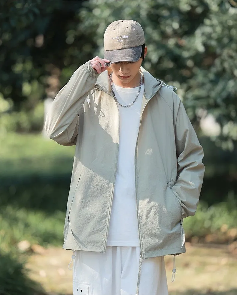 Lightweight Solid Relaxed-fit Windbreaker for Outdoor Adventures