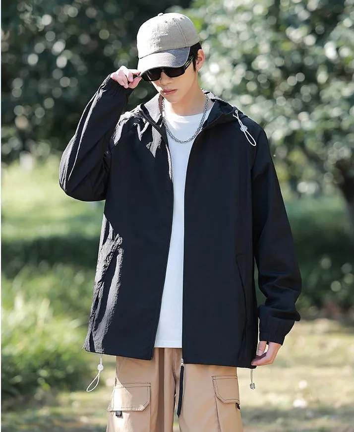 Lightweight Solid Relaxed-fit Windbreaker for Outdoor Adventures