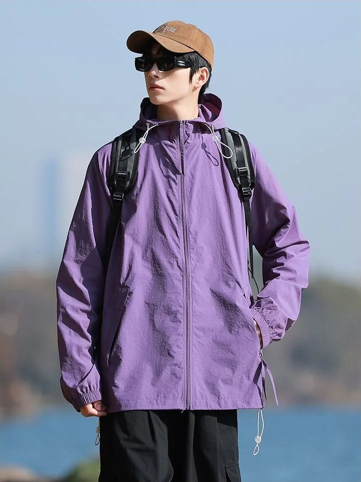 Lightweight Solid Relaxed-fit Windbreaker for Outdoor Adventures