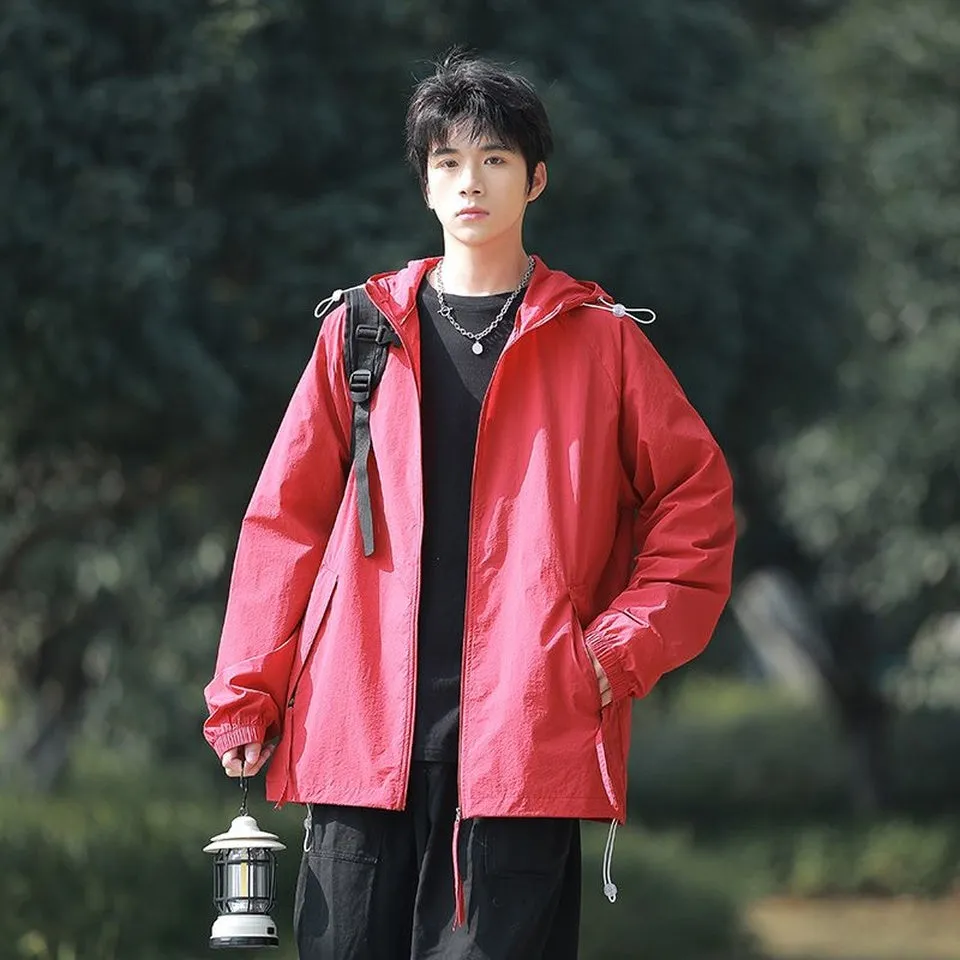 Lightweight Solid Relaxed-fit Windbreaker for Outdoor Adventures