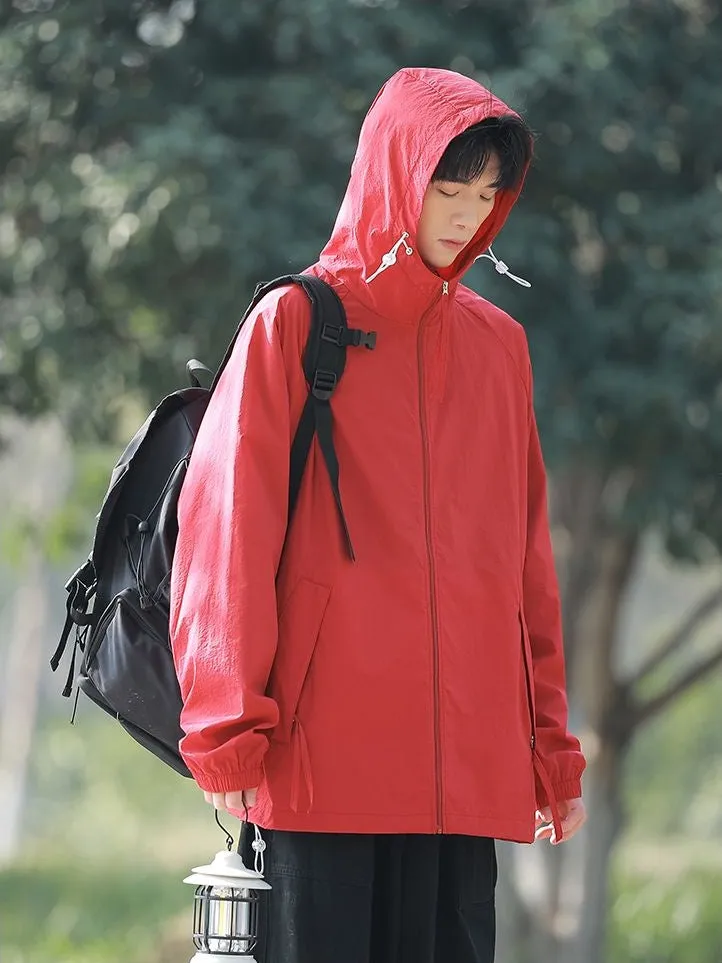 Lightweight Solid Relaxed-fit Windbreaker for Outdoor Adventures