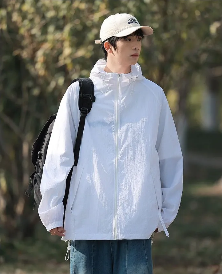 Lightweight Solid Relaxed-fit Windbreaker for Outdoor Adventures