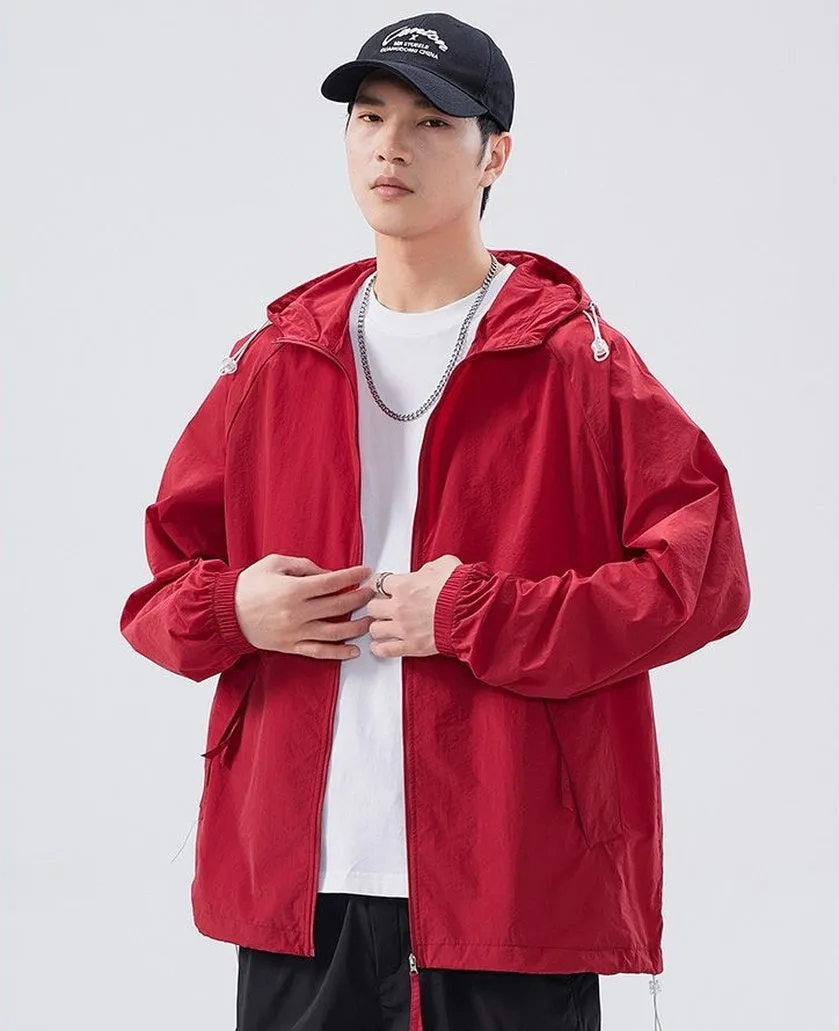 Lightweight Solid Relaxed-fit Windbreaker for Outdoor Adventures
