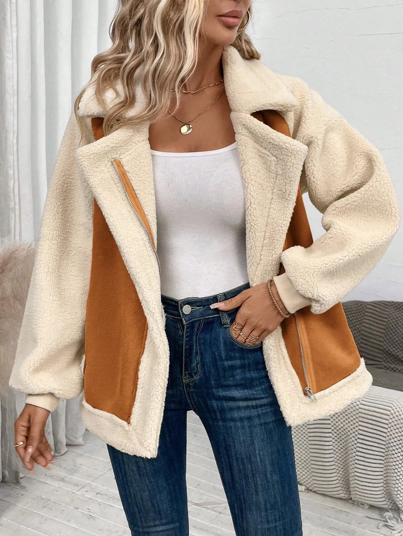 LUNE Zip Up Teddy Lined Jacket