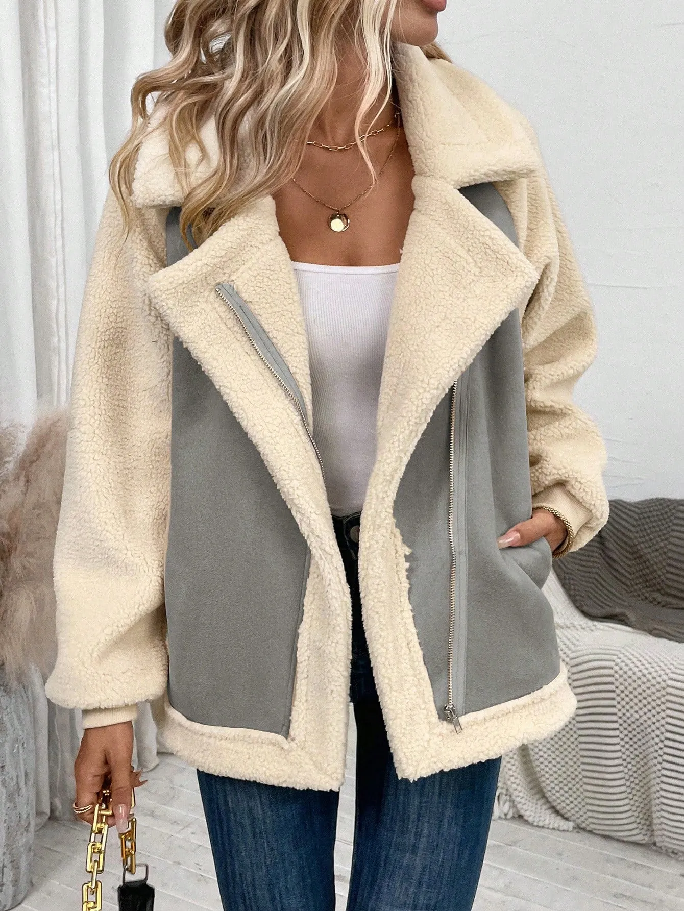 LUNE Zip Up Teddy Lined Jacket