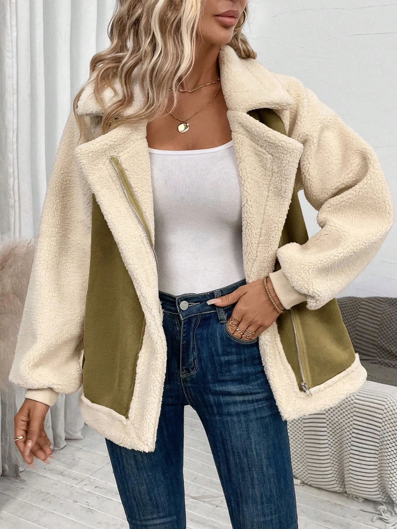 LUNE Zip Up Teddy Lined Jacket