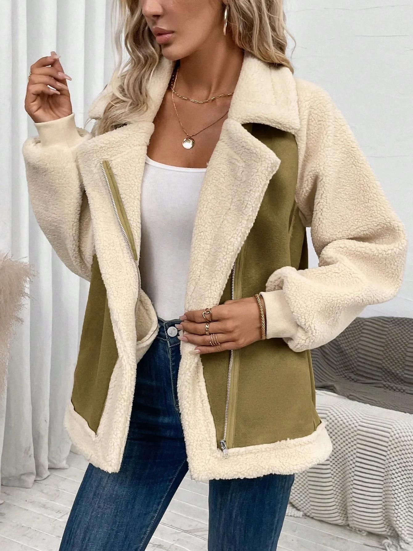 LUNE Zip Up Teddy Lined Jacket