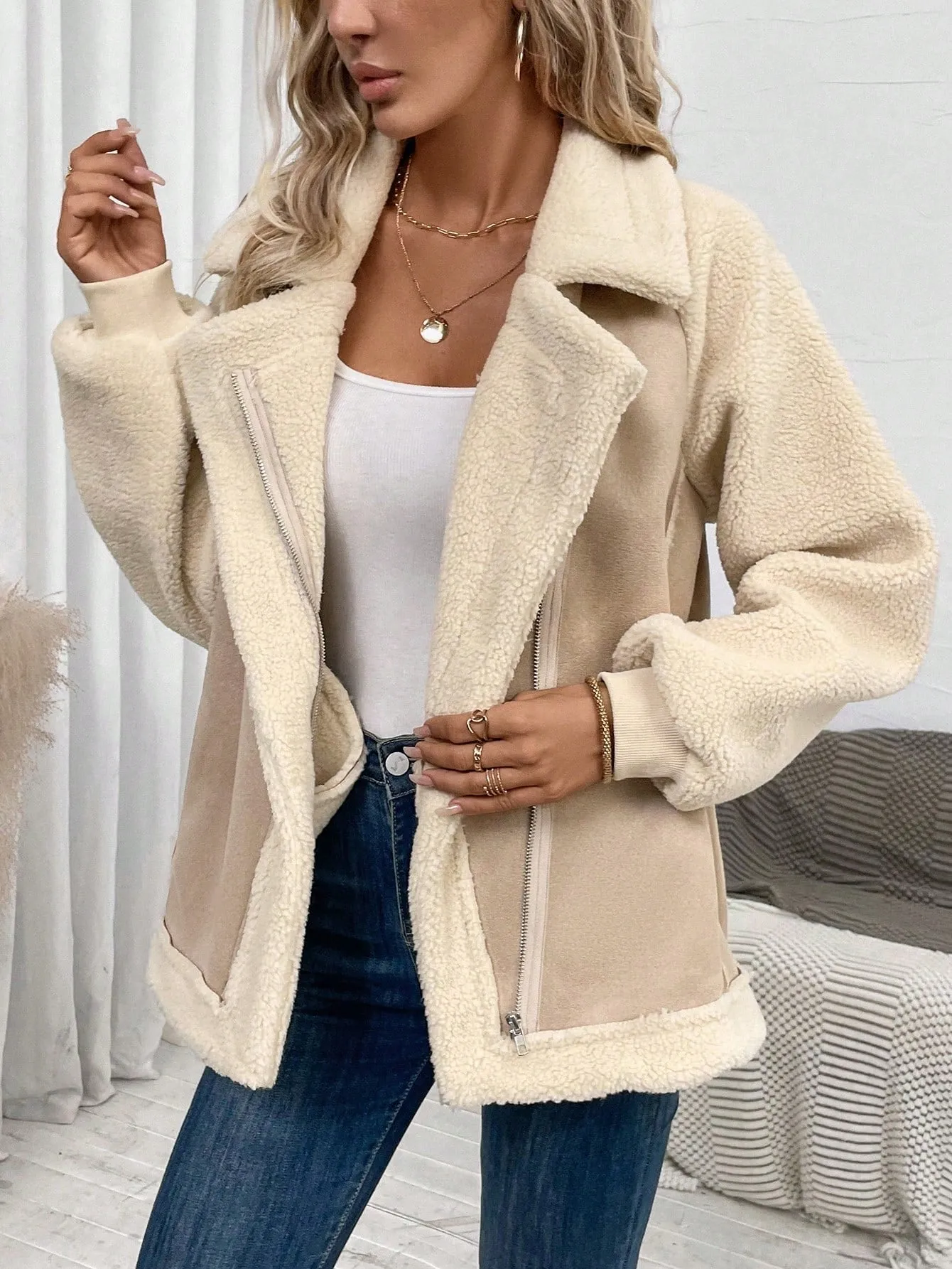 LUNE Zip Up Teddy Lined Jacket