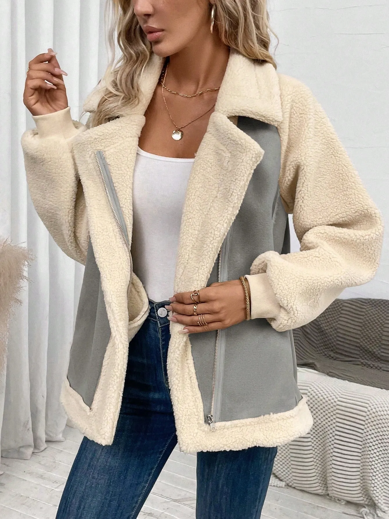 LUNE Zip Up Teddy Lined Jacket