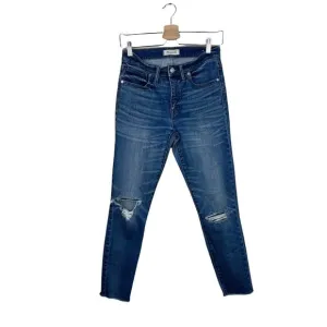 Madewell 9&quot; High Riser Skinny Skinny Crop Jeans Sz 27 Distressed Raw Hem G1421