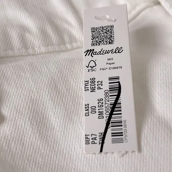 Madewell NWT Petite Perfect Vintage Wide Leg Crop Jeans Size 32P in Tile White