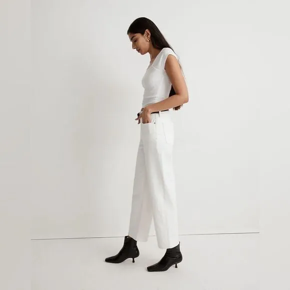 Madewell NWT Petite Perfect Vintage Wide Leg Crop Jeans Size 32P in Tile White