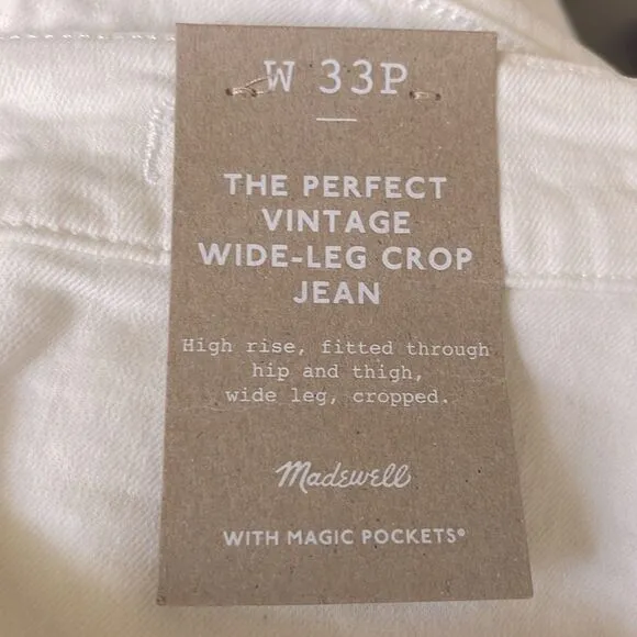 Madewell NWT Petite Perfect Vintage Wide Leg Crop Jeans Size 33P High Rise