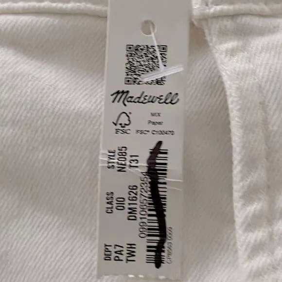Madewell NWT Tall Perfect Vintage Wide-Leg Crop Jeans Size 31T High Rise White