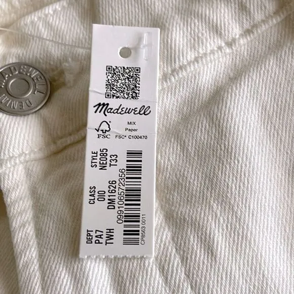 Madewell NWT Tall Perfect Vintage Wide Leg Crop Jeans Size 33T in Tile White