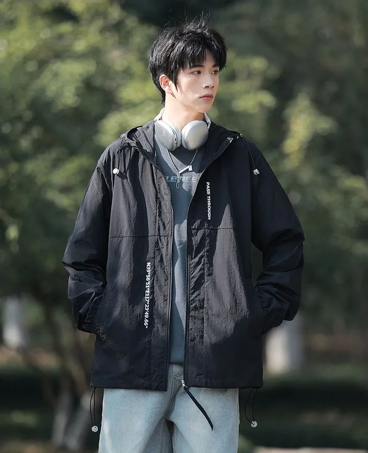 Men's Relaxed-Fit Solid Windbreaker for Outdoor Camping