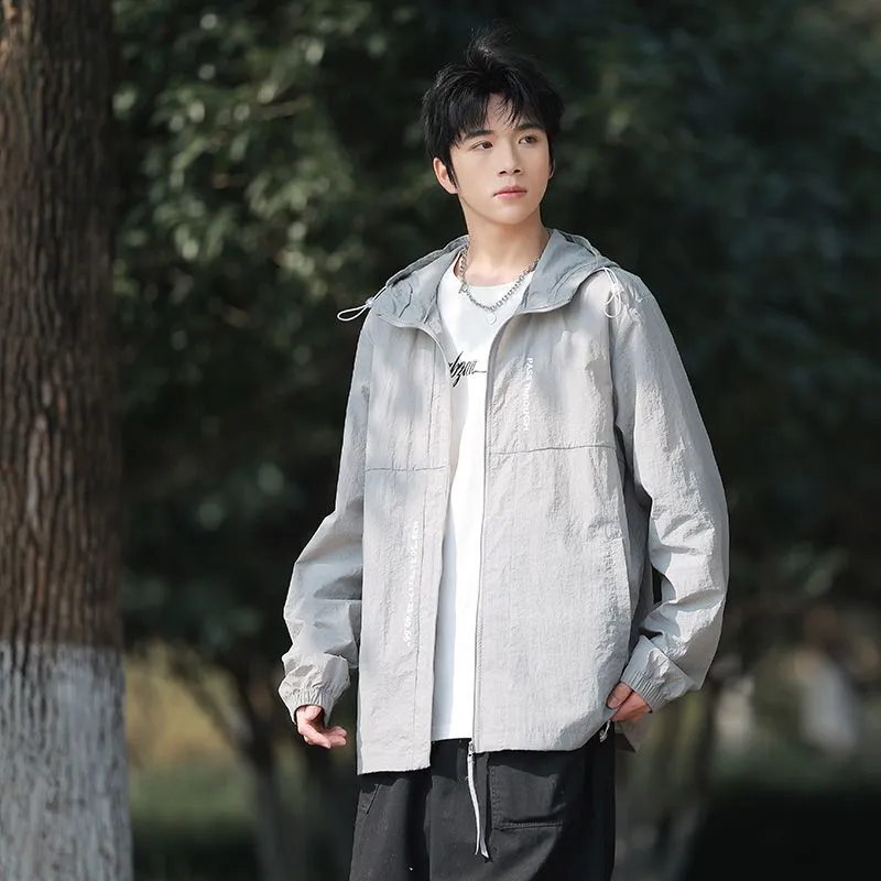 Men's Relaxed-Fit Solid Windbreaker for Outdoor Camping