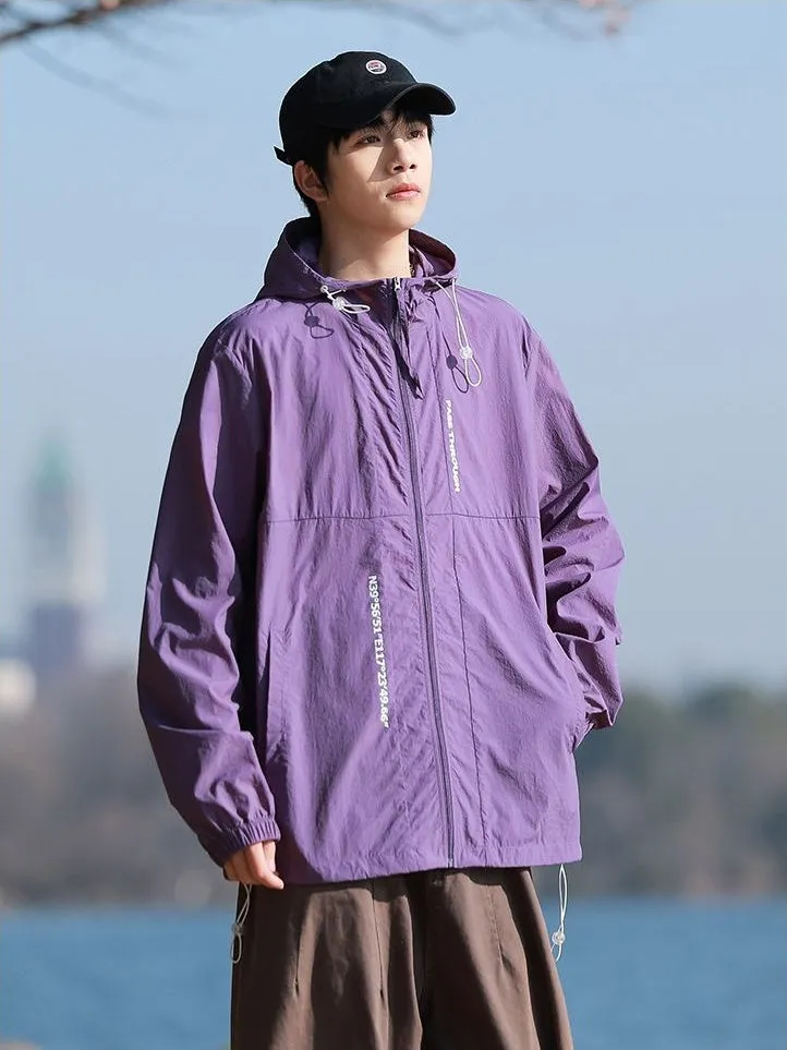 Men's Relaxed-Fit Solid Windbreaker for Outdoor Camping