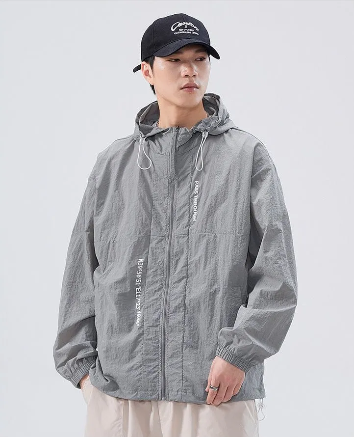 Men's Relaxed-Fit Solid Windbreaker for Outdoor Camping