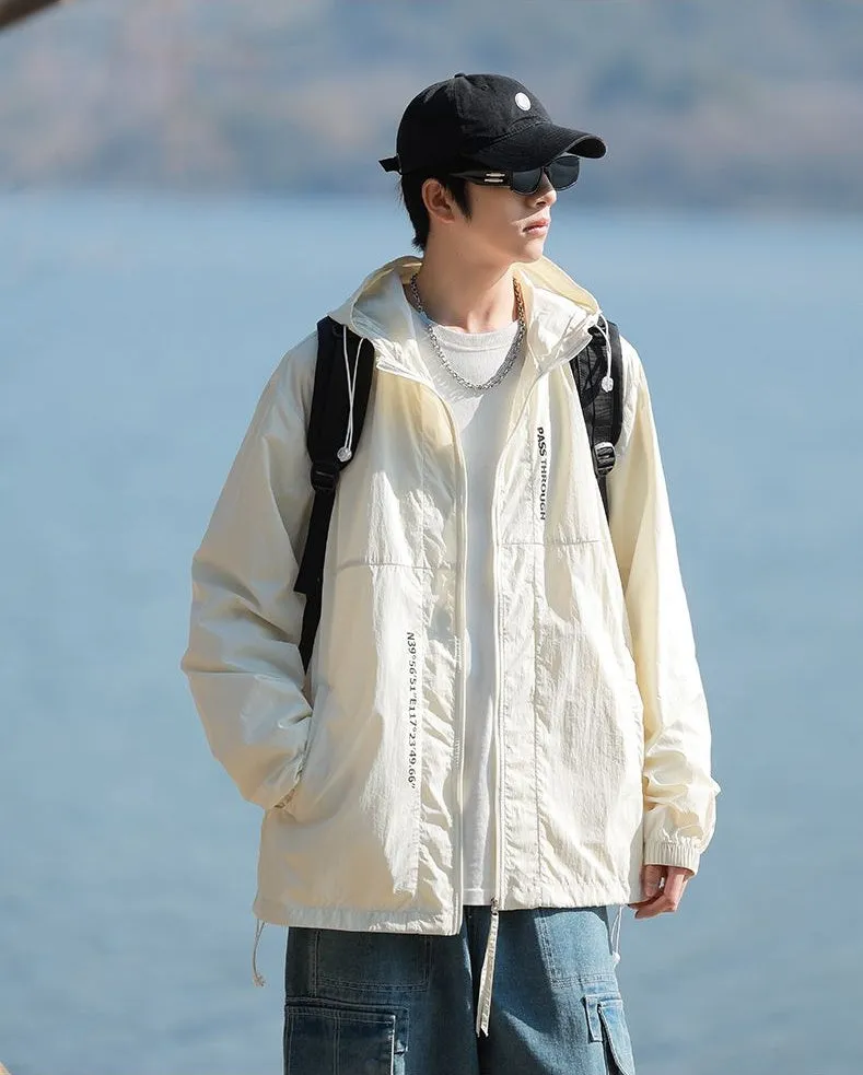 Men's Relaxed-Fit Solid Windbreaker for Outdoor Camping