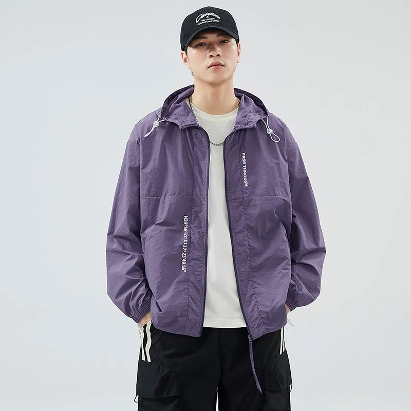 Men's Relaxed-Fit Solid Windbreaker for Outdoor Camping