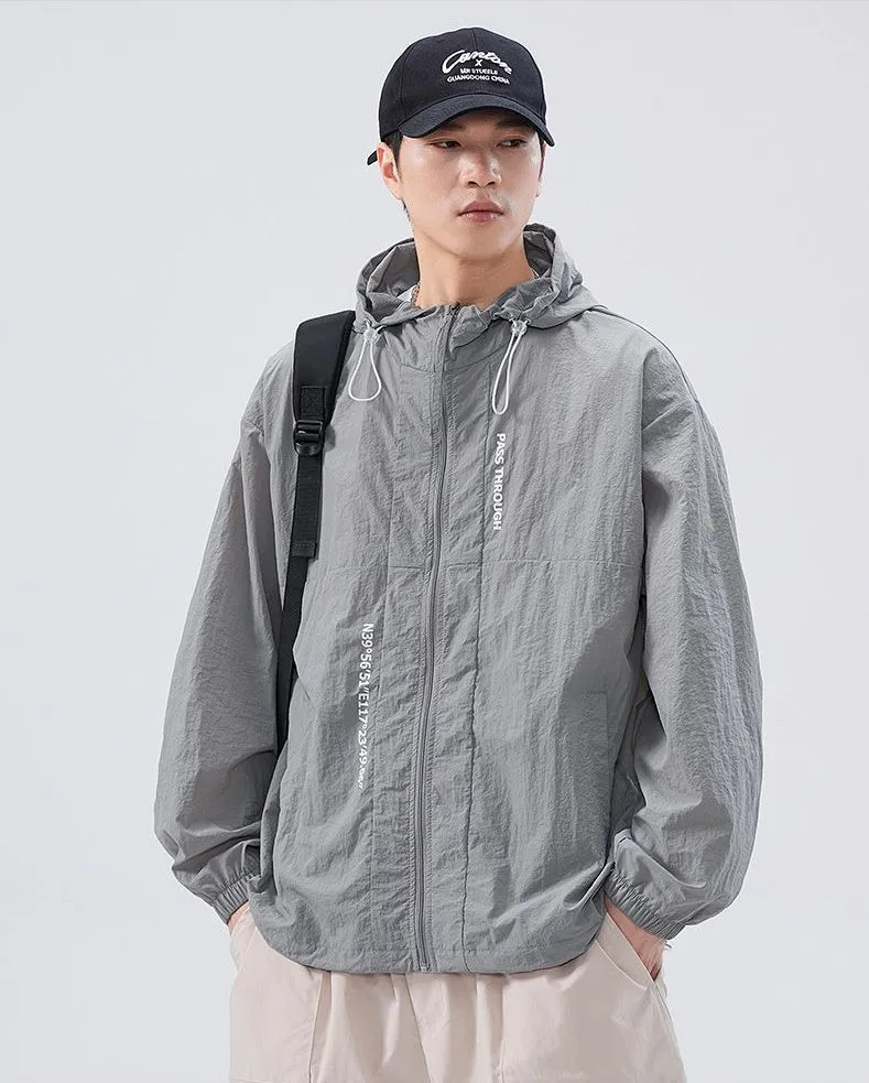 Men's Relaxed-Fit Solid Windbreaker for Outdoor Camping
