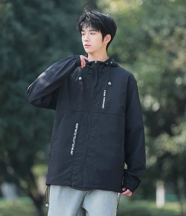 Men's Relaxed-Fit Solid Windbreaker for Outdoor Camping