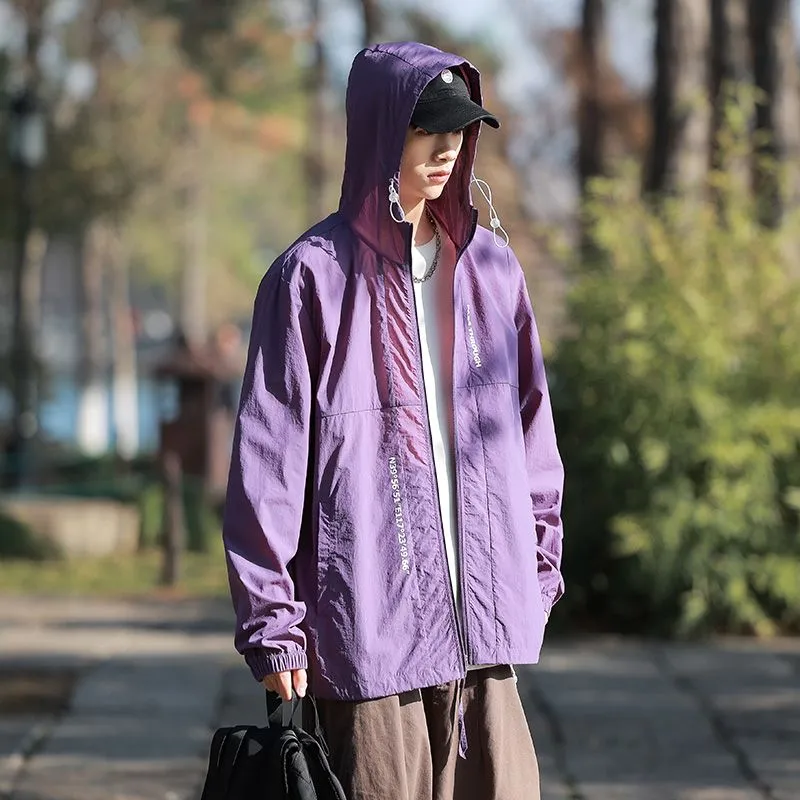 Men's Relaxed-Fit Solid Windbreaker for Outdoor Camping