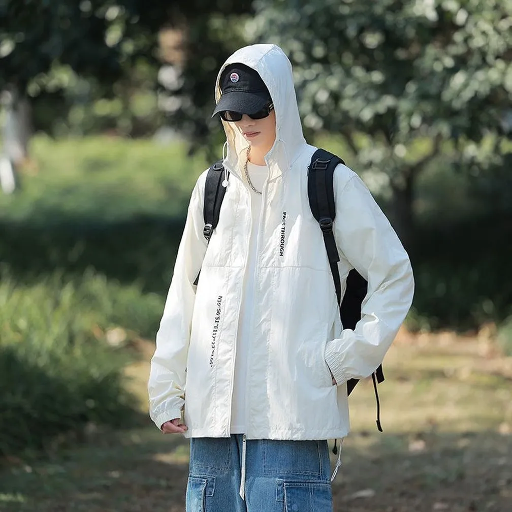 Men's Relaxed-Fit Solid Windbreaker for Outdoor Camping