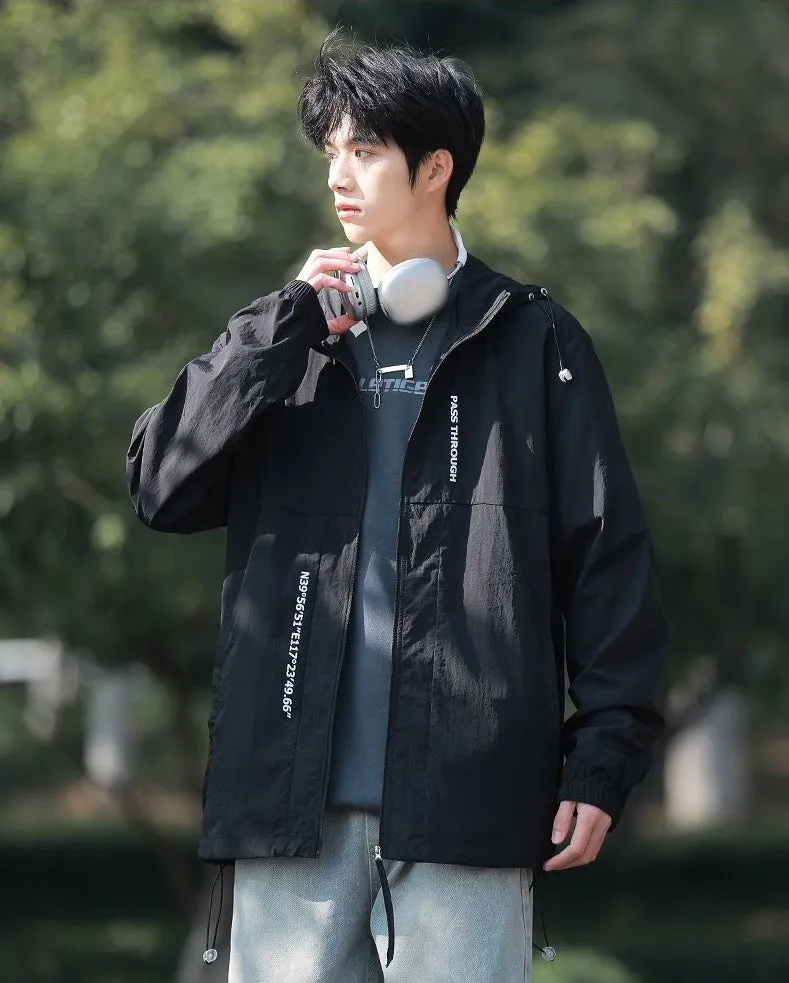 Men's Relaxed-Fit Solid Windbreaker for Outdoor Camping