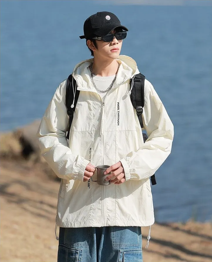 Men's Relaxed-Fit Solid Windbreaker for Outdoor Camping