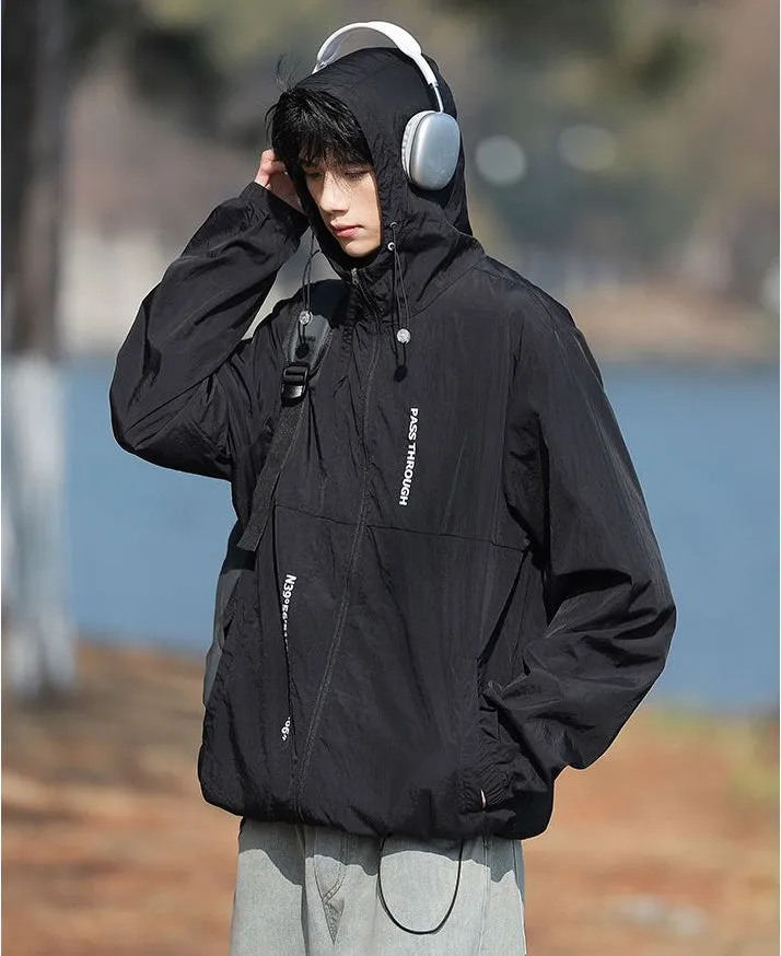Men's Relaxed-Fit Solid Windbreaker for Outdoor Camping