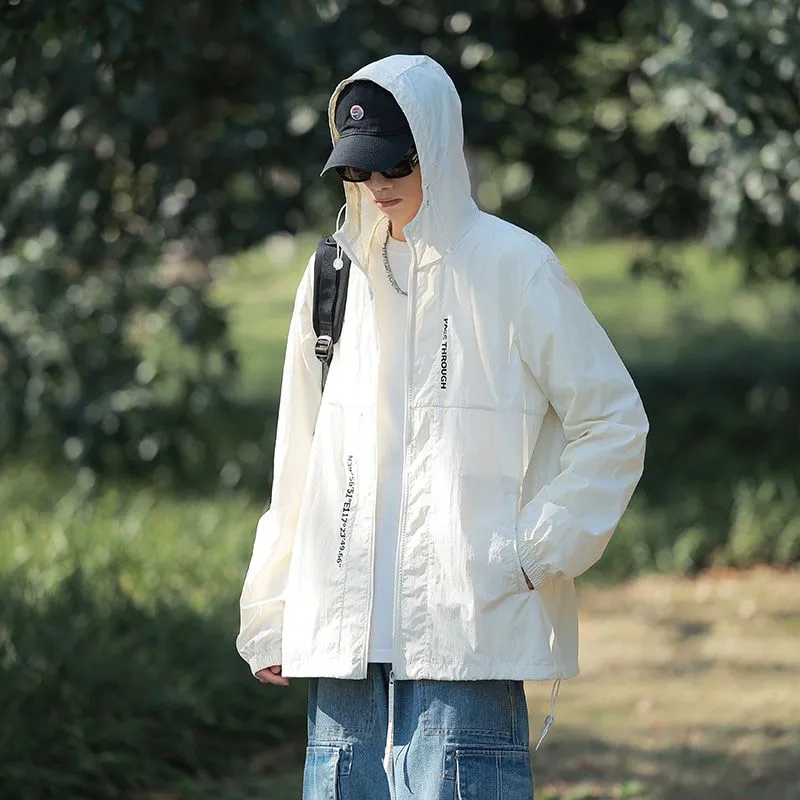 Men's Relaxed-Fit Solid Windbreaker for Outdoor Camping