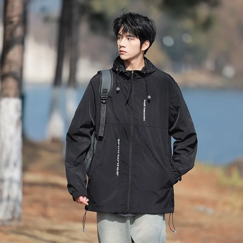Men's Relaxed-Fit Solid Windbreaker for Outdoor Camping