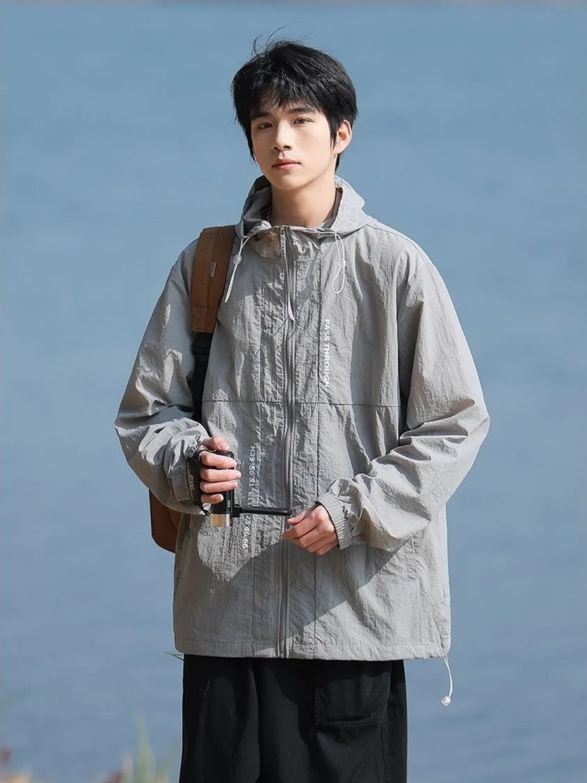 Men's Relaxed-Fit Solid Windbreaker for Outdoor Camping
