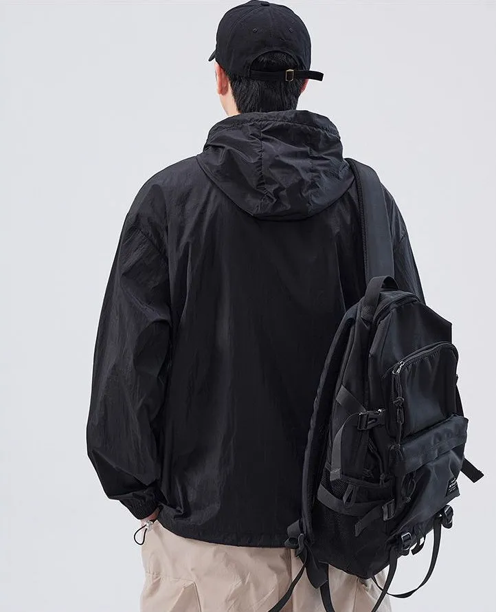 Men's Relaxed-Fit Solid Windbreaker for Outdoor Camping