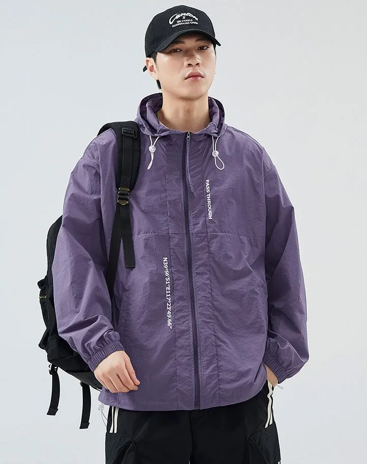 Men's Relaxed-Fit Solid Windbreaker for Outdoor Camping