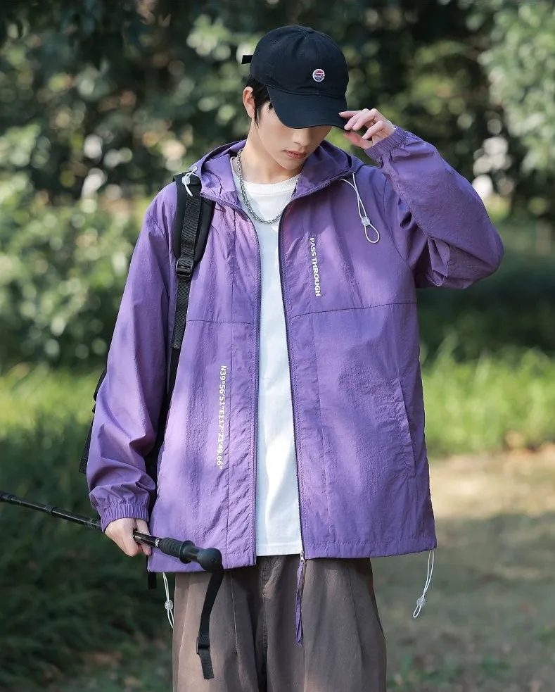 Men's Relaxed-Fit Solid Windbreaker for Outdoor Camping