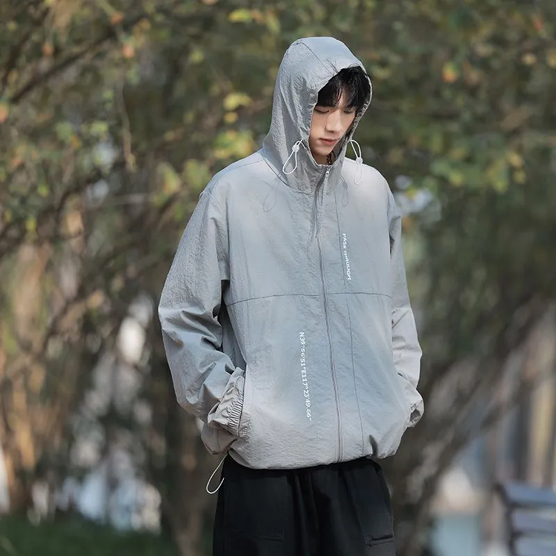 Men's Relaxed-Fit Solid Windbreaker for Outdoor Camping