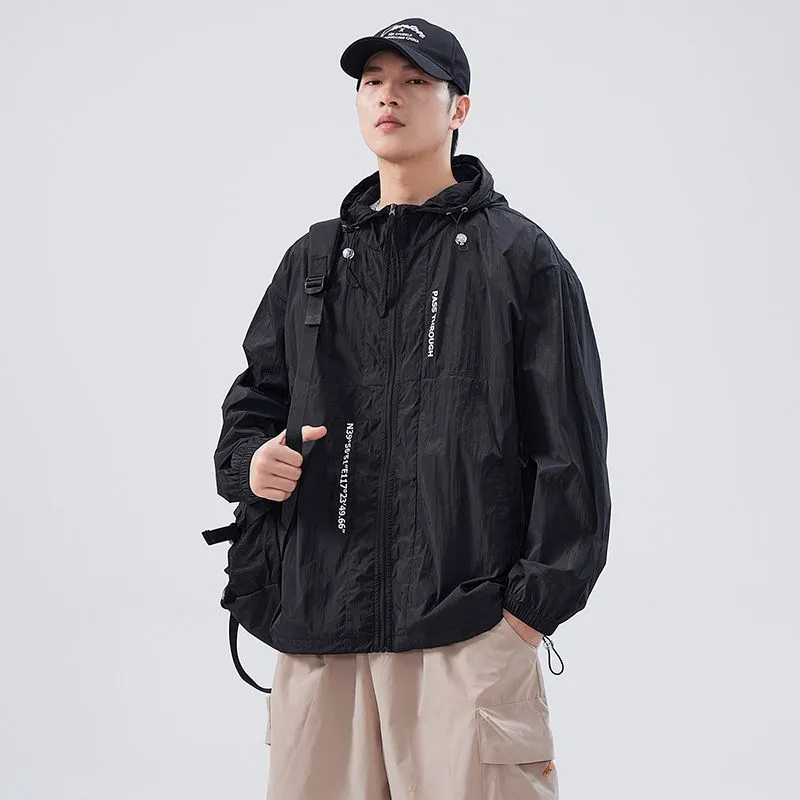 Men's Relaxed-Fit Solid Windbreaker for Outdoor Camping