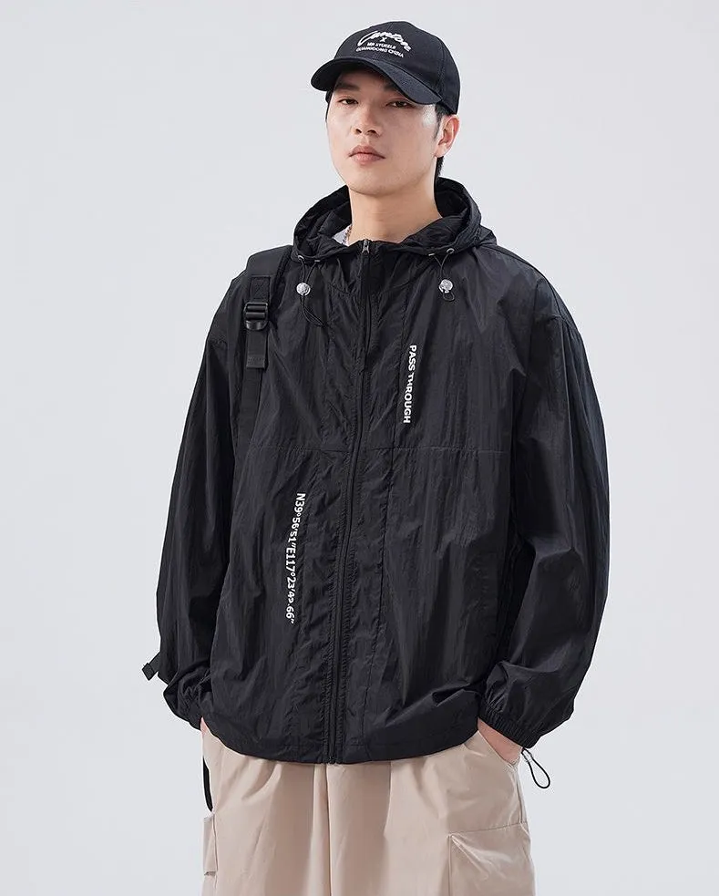 Men's Relaxed-Fit Solid Windbreaker for Outdoor Camping
