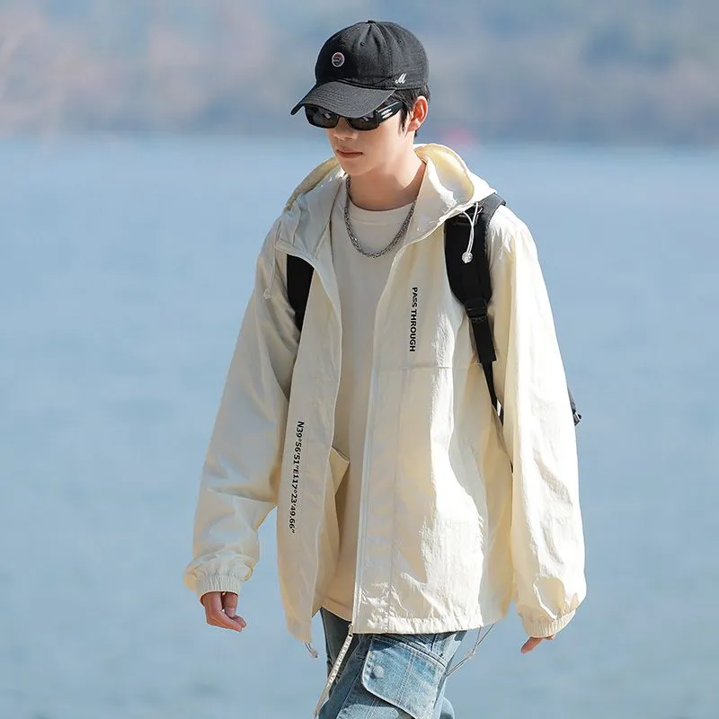 Men's Relaxed-Fit Solid Windbreaker for Outdoor Camping