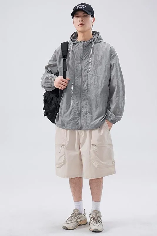 Men's Relaxed-Fit Solid Windbreaker for Outdoor Camping