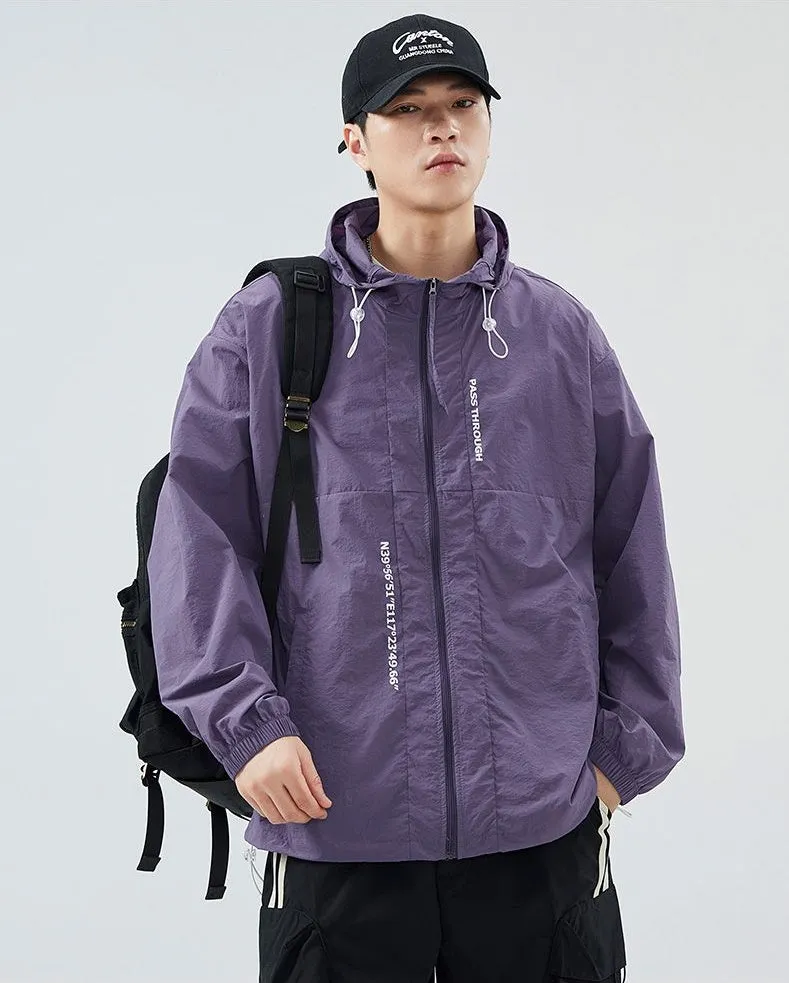 Men's Relaxed-Fit Solid Windbreaker for Outdoor Camping