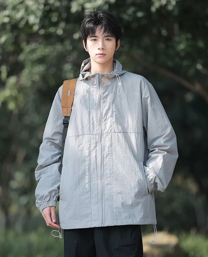 Men's Relaxed-Fit Solid Windbreaker for Outdoor Camping